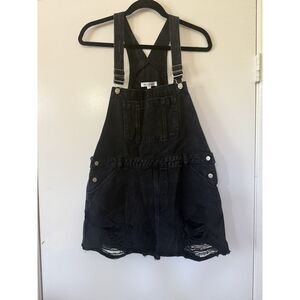Wild Honey Distressed Black Denim Overalls | Women’s Size Large | Casual Trend